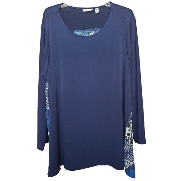 Susan Graver Blue LiquidKnit Patchwork Animal Print Back Tunic Size 2XP Petite - Picture 1 of 7